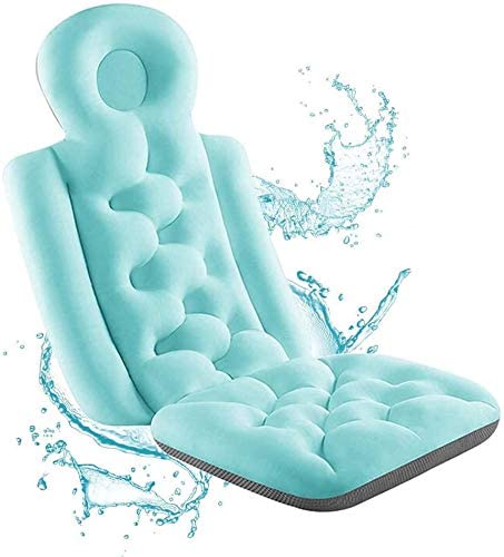 JINGBO Bath Pillow Full Body, Bath Cushion for Tub Filling Ergonomic Spa Bath Pillow for Bubble Bath (36.6"X 15.7") Super Thick Breathable & Non-Slip Waterproof Head Neck Shoulder Back Support,Green