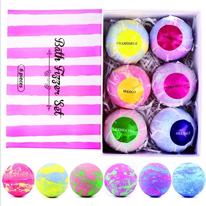 Bath Bombs Gift Set - The Best Ultra Bubble Fizzies with Natural Dead Sea Salt Cocoa and Shea Essential Oils,6- Best Gift Idea for Birthday, Mom, Girl, Him, Kids - Add to Bath Basket