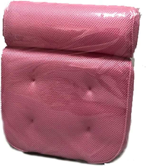 Bath Pillow 3D Mesh Bathtub Headrest 4 Suction Cups Non Slip Neck Shoulder Head Support Spa Cushion for Bathtub, Hot Tub, Jacuzzi (Deep Pink)