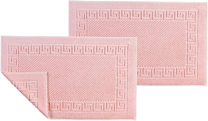 Bath Rug Bathroom Floor Mats - Washable Bathtub Shower Sink Floor Towels - 100% Turkish Cotton Bath Mat Towels ( Set of 2 ) (Light Pink)