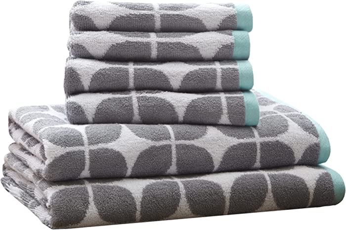 Lita Cotton Bathroom Towels , Jacquard Highly Absorbent Bath Towel Set , 6-Piece Include 2 Bath Towels & 4 Hand Towels , Dark Grey