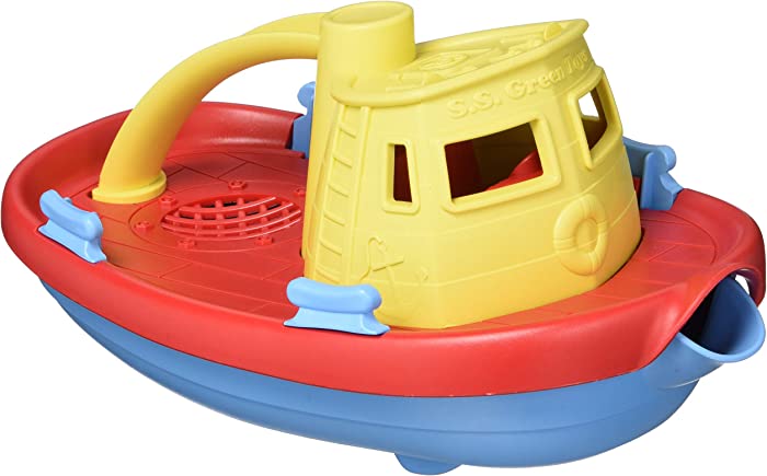 Green Toys Tugboat, Assorted CB - Pretend Play, Motor Skills, Kids Bath Toy Floating Pouring Vehicle. No BPA, phthalates, PVC. Dishwasher Safe, Recycled Plastic, Made in USA.