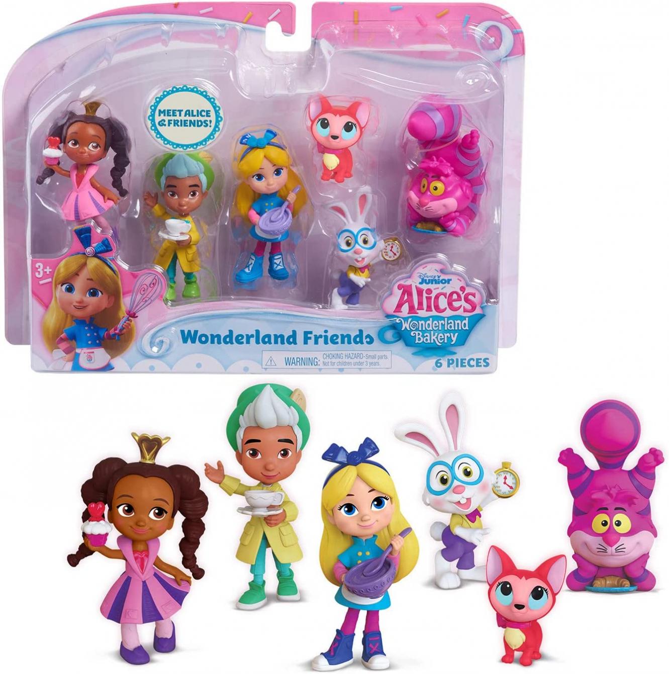 Disney Junior Alice’s Wonderland Bakery Friends, 3 Inch Figure Set of 6, Kids Toys for Ages 3 Up