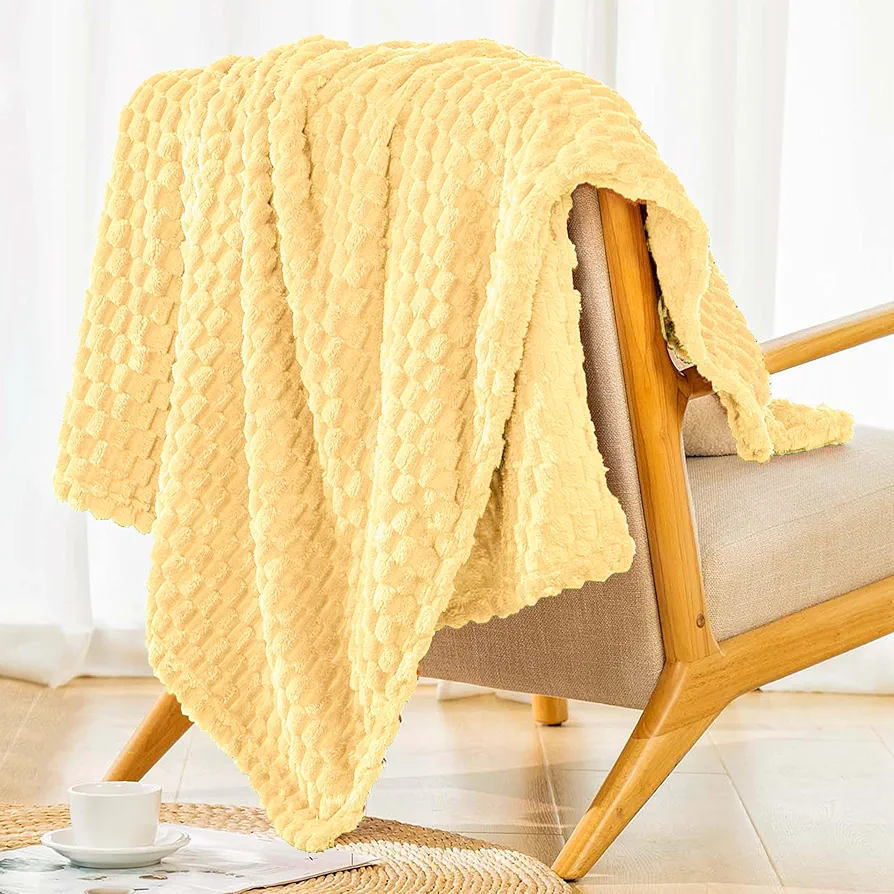 Light Yellow Flannel throw blanket (50X40 inches), 300 GSM Fleece Cozy Warm Soft Lightweight Bed Sofa Blanket for Babys and Pets, Suitable for All Seasons