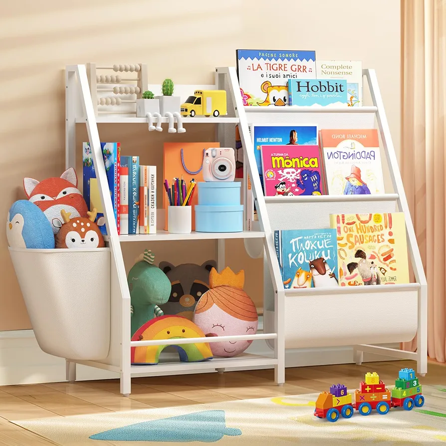 Kids Bookshelf and Toy Storage, Montessori Baby Toddler Bookshelf for Kids, Kids Bookcase Toy Storage Organizer for Kids Rooms, Playroom, Bedroom, Nursery