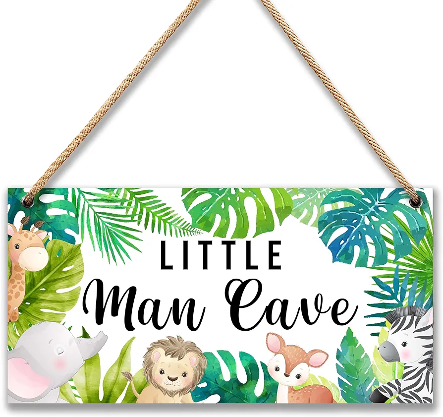 Woodland Nursery Room Decor for Baby Bedroom - Jungle Safari Animal Theme Little Man Cave Sign Wall Decor for Toddler Boy- 6"x12" -A09