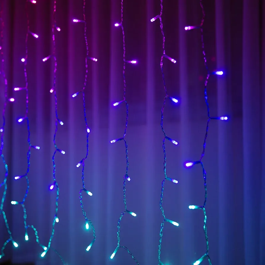 192 LED Curtain Lights for Bedroom with 8 Flash Modes,Color Changing String Fairy Lights, Plug in with Remote Control, Girls Room Decor String Lights (192-LED)