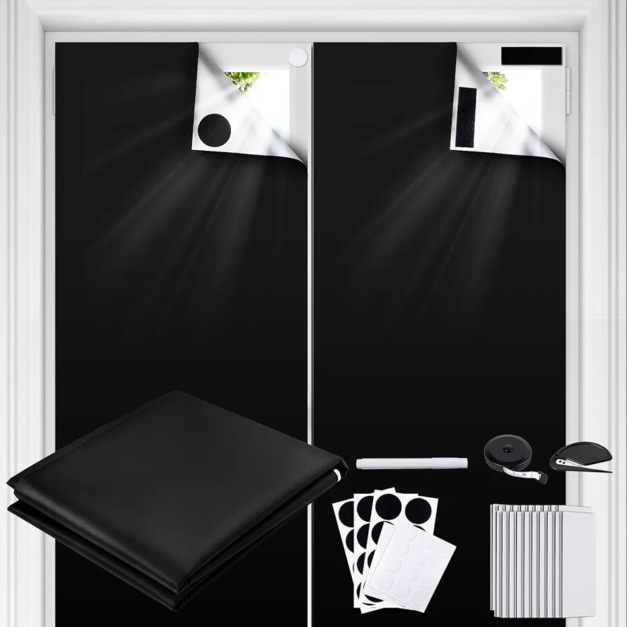 Blackout Curtains for Bedroom 118" x 57" Portable Blackout Shades Film 100% Blackout Window Cover No Drill Blackout Blinds with Hooks & Loops Strips Temporary Blackout Shades for Nursery Dorm Room