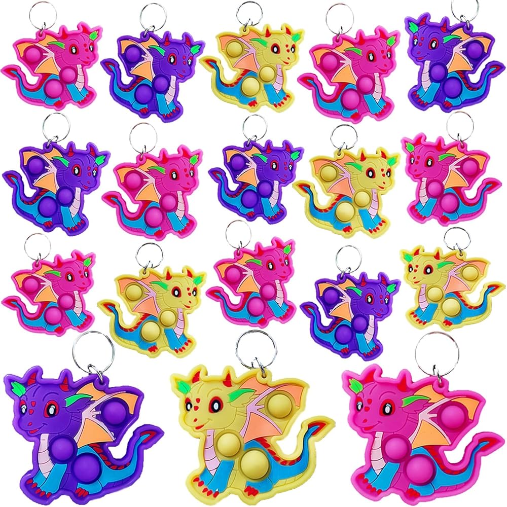 20 packs Dragon Baby Mini Pop Fidget for Birthday Party Favors,Bulk Small Tiny Animal Backpack keychain for Classroom Students Adult kids