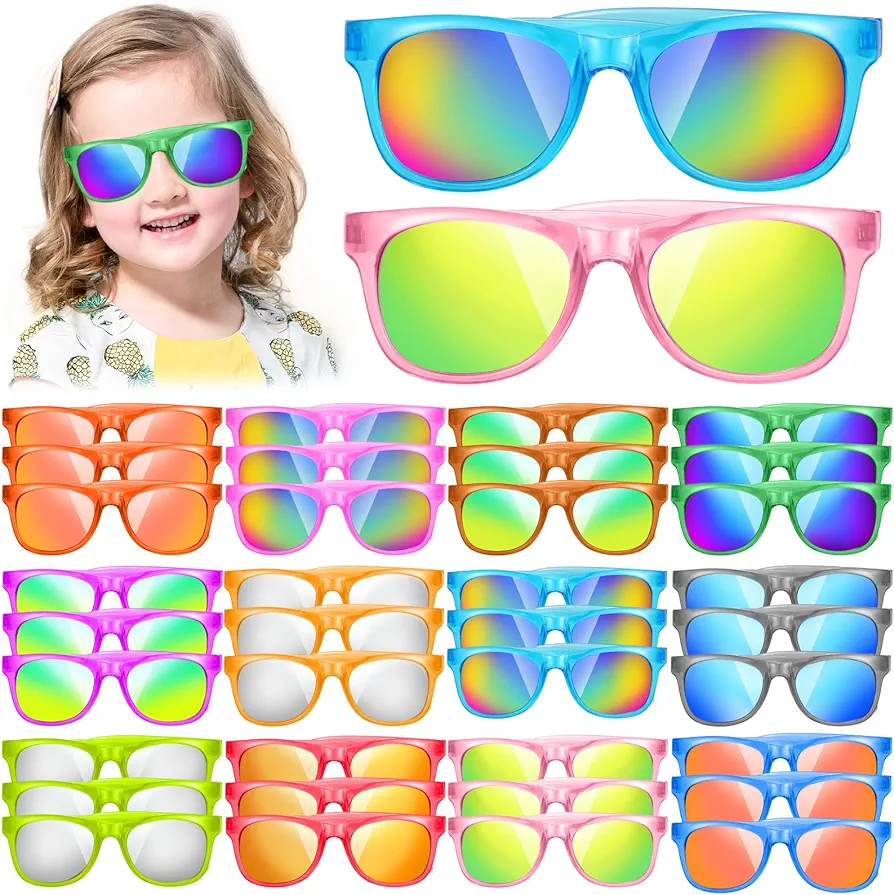 36 Pack Kids Sunglasses Bulk with UV400 Protection, 12 Colors Neon Sunglasses for Birthday Party Favors, Beach, Graduation Gift, Summer Pool Party Supplies, Goody Bag Filler, Boys Girls Classroom Gift