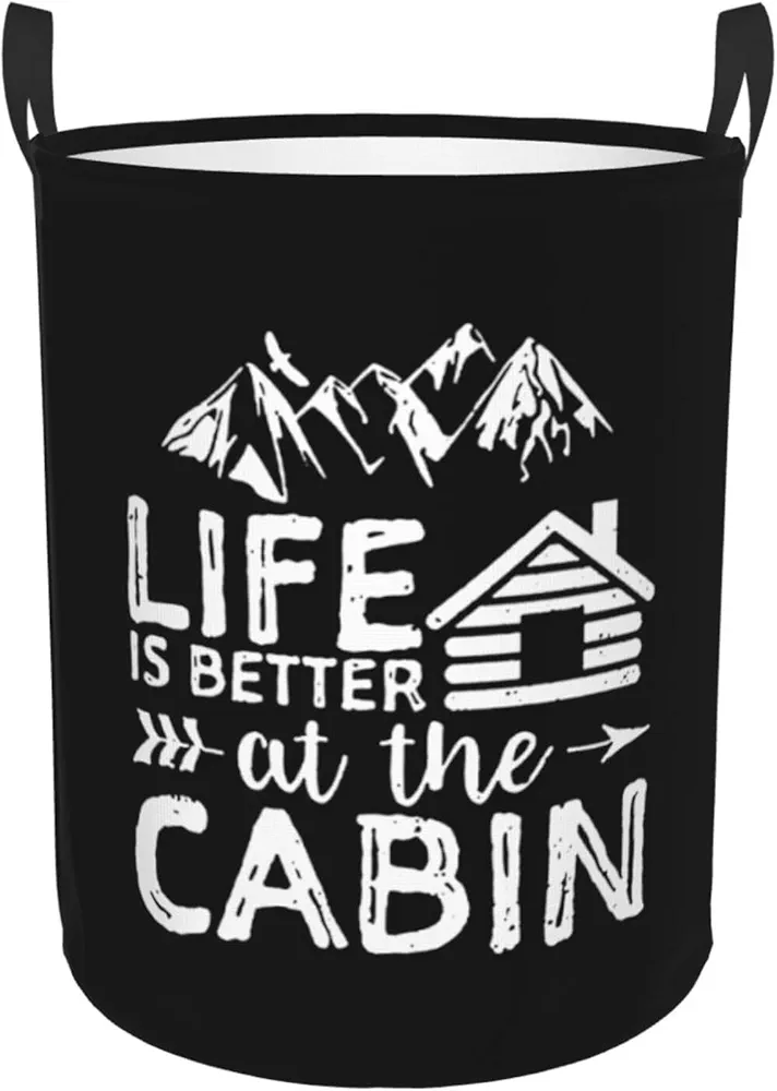 Life is Better at The Cabin Laundry Baskets Collapsible with Handles Laundry Hamper for Laundry Room Bathroom Medium, Black