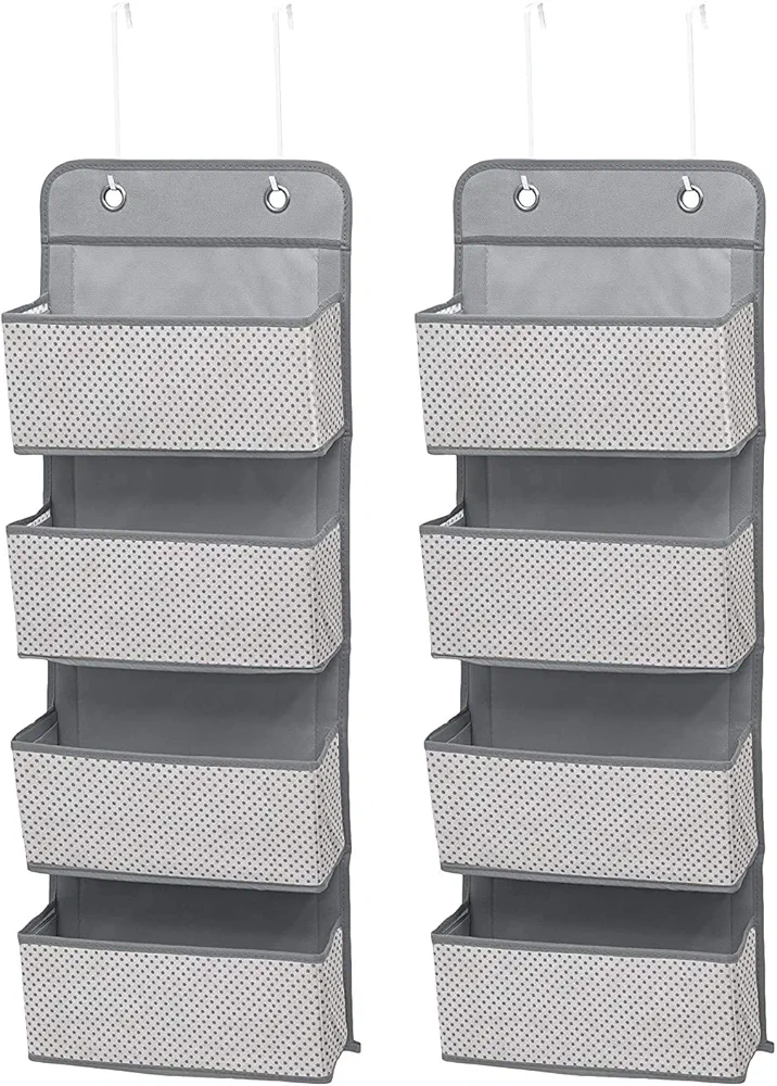 Delta Children 4 Pocket Over The Door Hanging Organizer - 2 Pack, Easy Storage/Organization Solution - Versatile and Accessible in Any Room in the House, Cool Grey