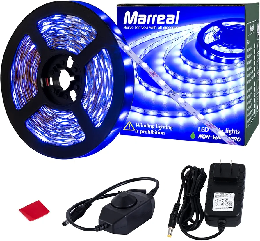 12 Volt 20ft Blue led Strip Lights, Non-Waterproof 360 LEDs Blue led Lights for Bedroom, Shops, Christmas, Halloween.