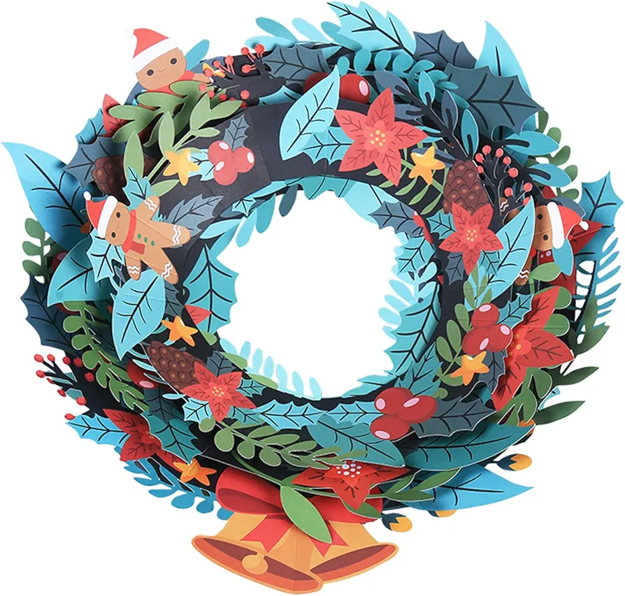 Wall Hanging Paper Wreath Handmade Christmas Ornament Front Door Holiday Decorations Gift for Family Friend Neighbors Christmas Door Decorations for Classroom Hanging