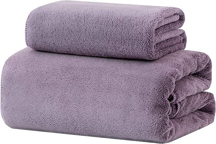 xRaxfei Gift, 2 Piece Quick-Dry Microfiber Towels Sets for Bathroom, 1 Bath Towel and 1 Hand Towel , Super Soft, Highly Absorbent, Fade Resistant, Pool Gym Towels Set-Lavender Purple