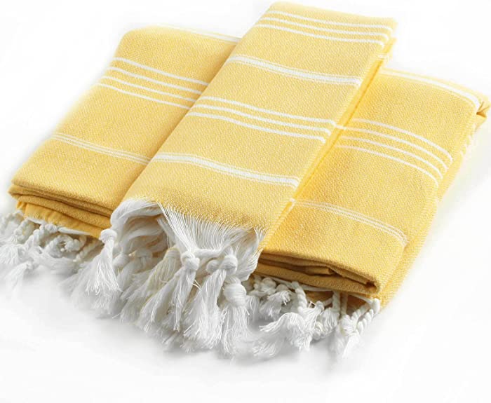 Cacala 2 Pieces Pestemal Turkish Towel Set - 1 Bath Towel 37"x70" + 1 Hand Towel 23"x36" 100% Cotton - Yellow