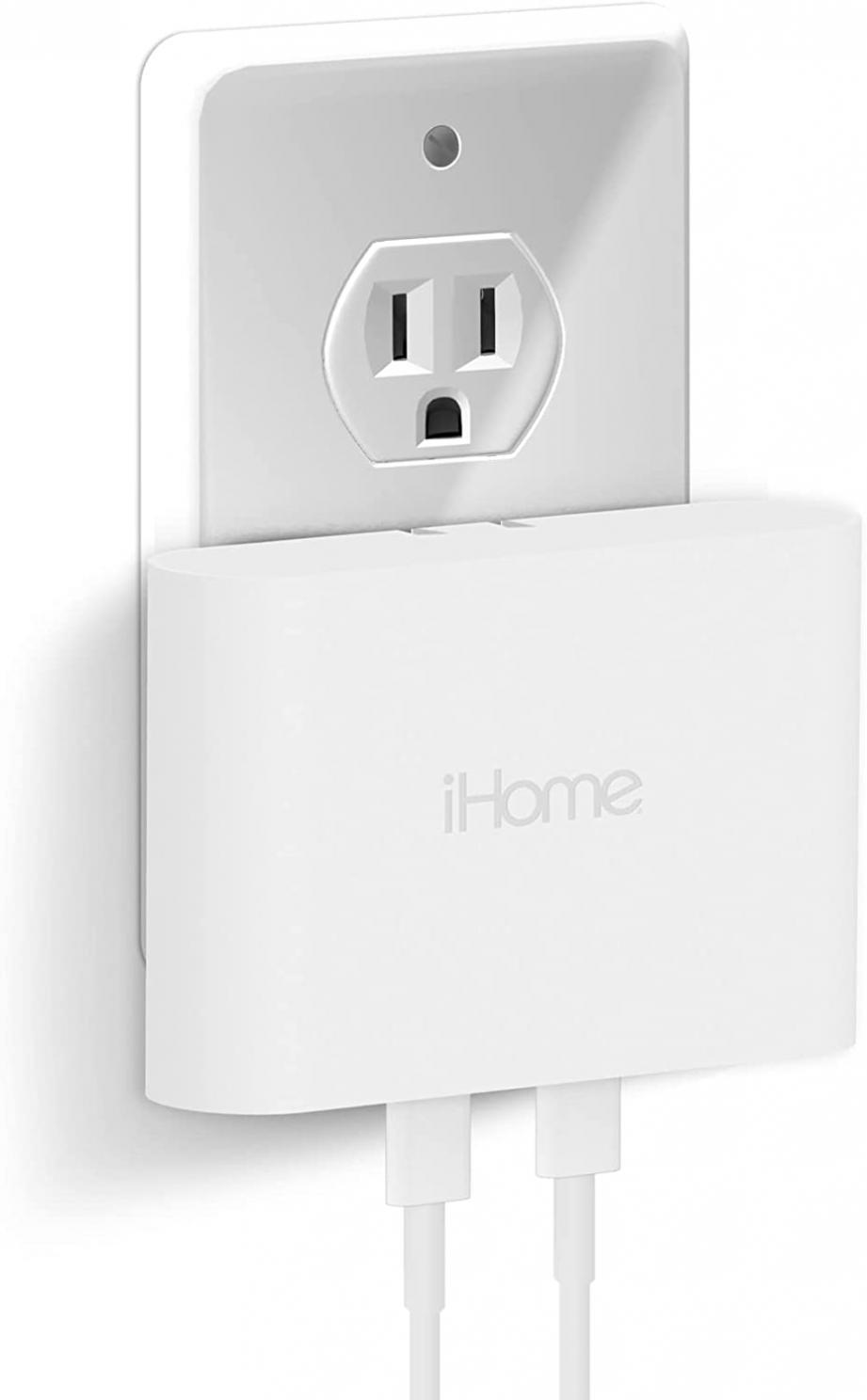 iHome Multiport USB-C Charger : AC Pro 2-Port Flat USB C Charger Block, Double USB C Wall Charger, Power Delivery & Fast Charging Compatible USB-C Wall Charger