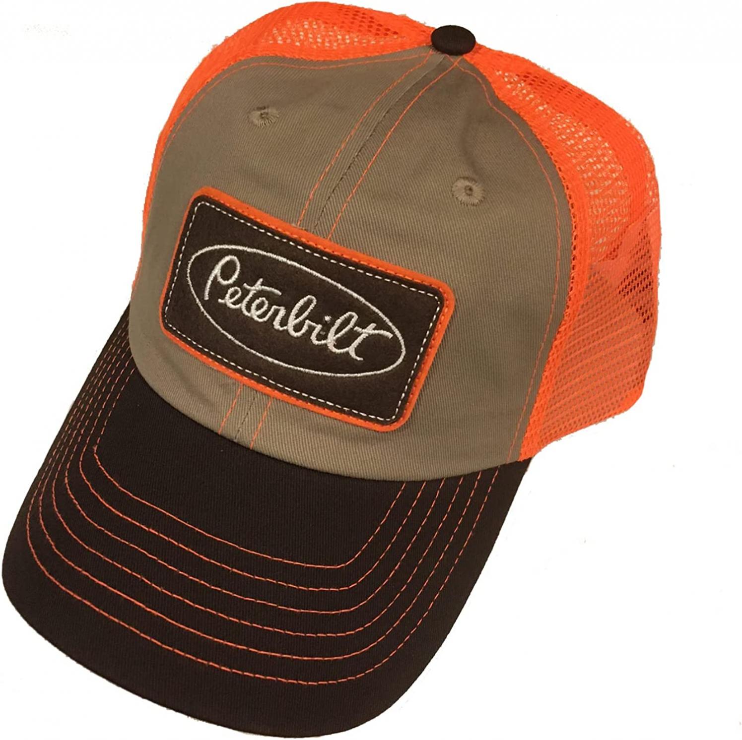 Peterbilt Motors Trucks Blaze Orange & Brown Snapback Mesh Trucker Cap/Hat