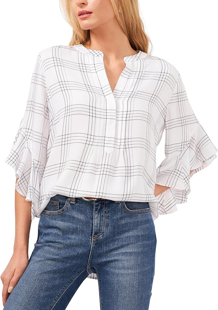 Plus Size 3/4-Sleeve Plaid Top