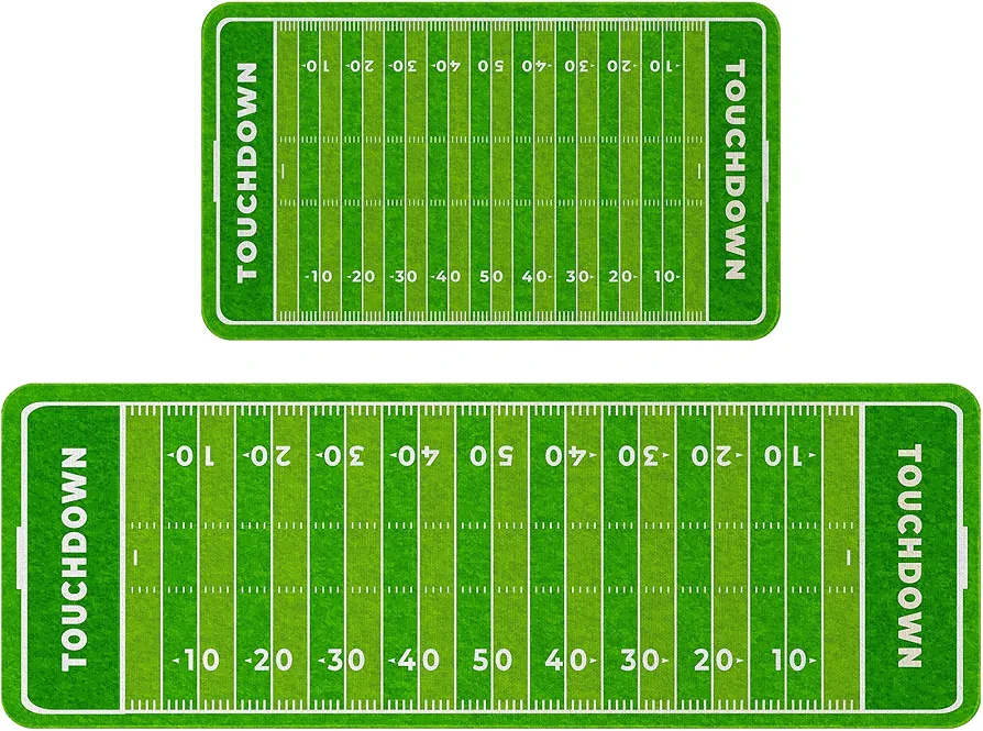 Erweicet 2 Pcs Football Field Doormat Football Kitchen Rug Sports Rug for Boys Room 17" X 47"+17" X 29"