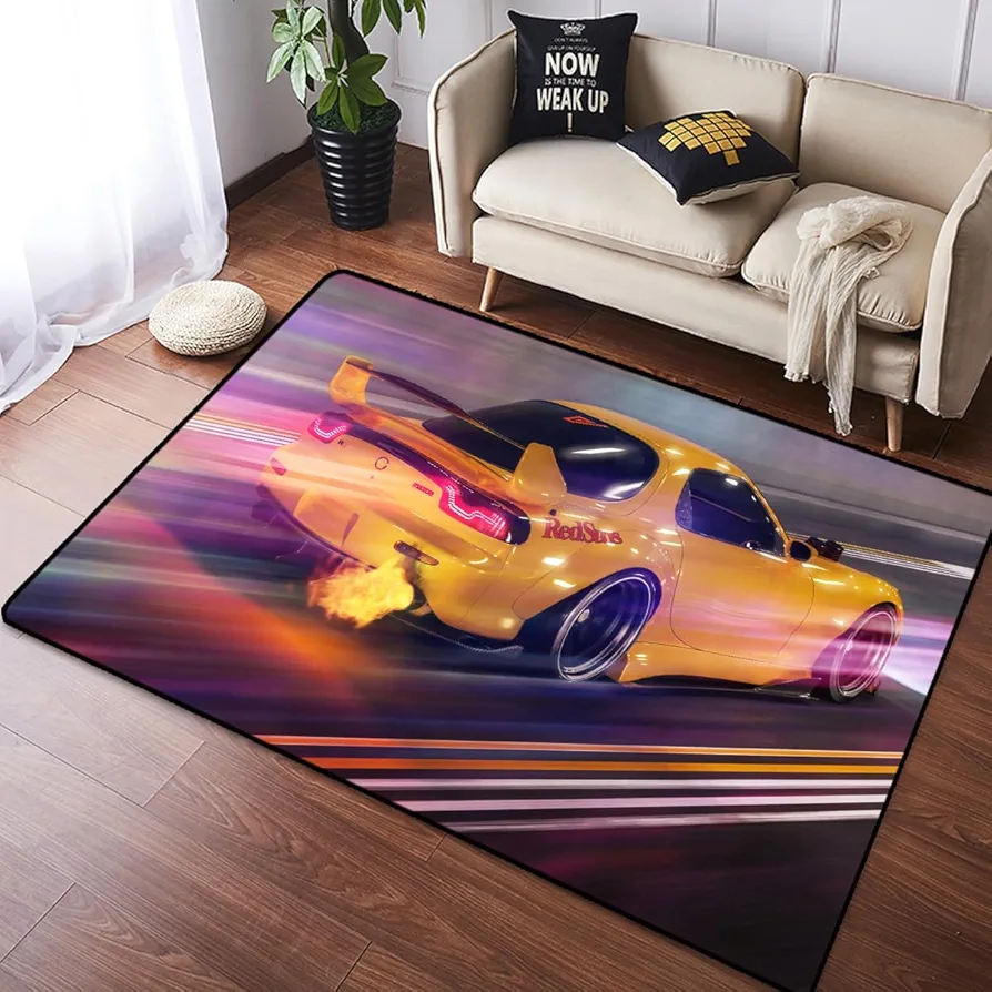 Race Car Non Slip Rug, Cool Race Car Accent Rug Indoor Floor Mat for Kids Boys,Street Art Style Racing Theme for Living Room Bedroom Bedside Playroom (39.4" x 62.9"x 0.24", Car-1)