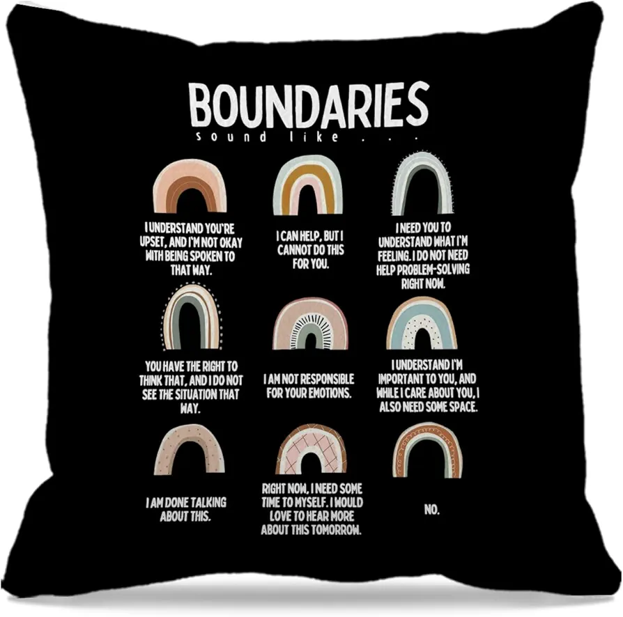 Mental Health Boundaries Pillow Covers 18x18, Therapy Counseling Office Decor, School Psychologist Office Decor, Classroom Pillows, Boho Rainbow Classroom Decor (Black)