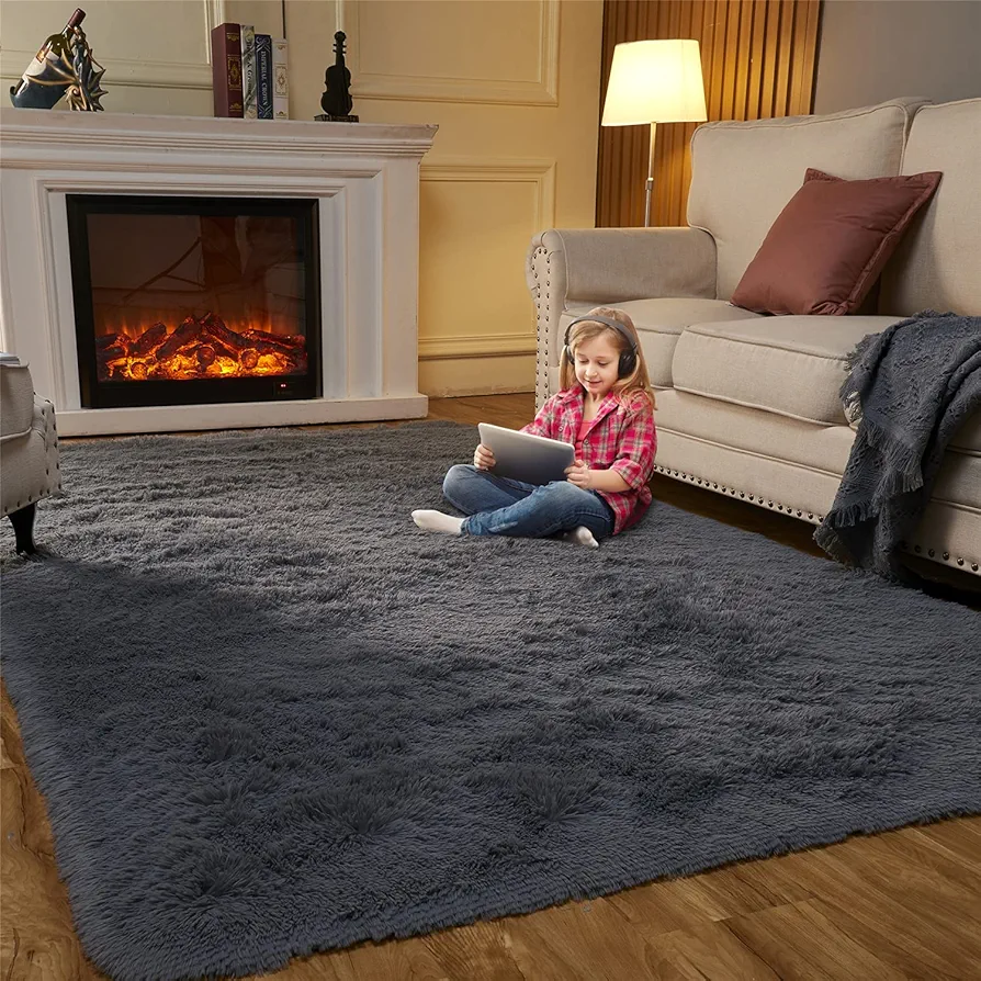 EasyJoy Super Soft Rugs for Living Room, Area Rugs for Bedroom 5x7 Dark Grey Fluffy Room Rug, Large Shag Throw Rug for Nursery Kids Room, Cute Mordern Fuzzy Rug for Playroom