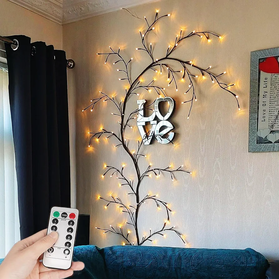 Willow Vine Lights, 8 Flash Model Twinkling Tree with Remote Control, 8.5ft Flexible Wall Tree Lights for Living Room Bedroom Decorations, 160 LEDs Lighted Tree Branch Lights for Wall Corner Decor