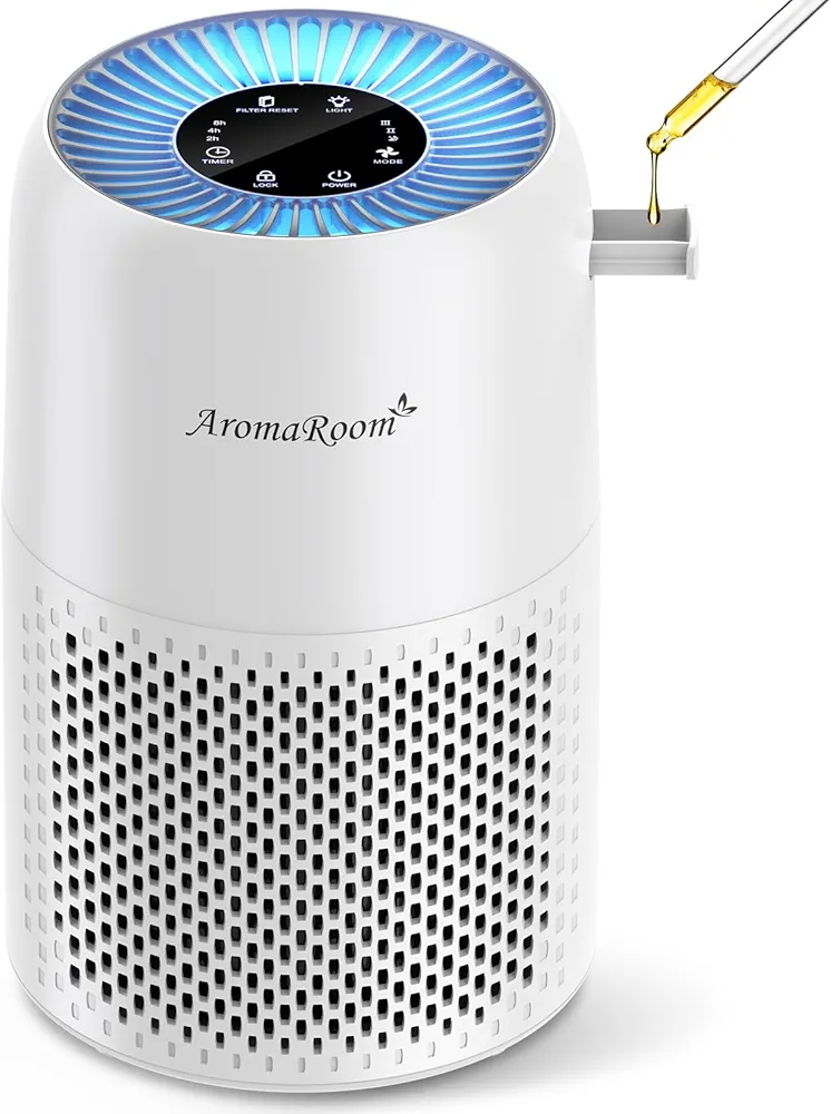 AromaRoom Air Purifiers for Bedroom, H13 HEPA Air Purifier for Home with Fragrance Sponge, Portable Air Cleaner for Smoke, Allergies, Pet Hair Dander, Odor, Dust, RGB Night Light, AP100-A (White)