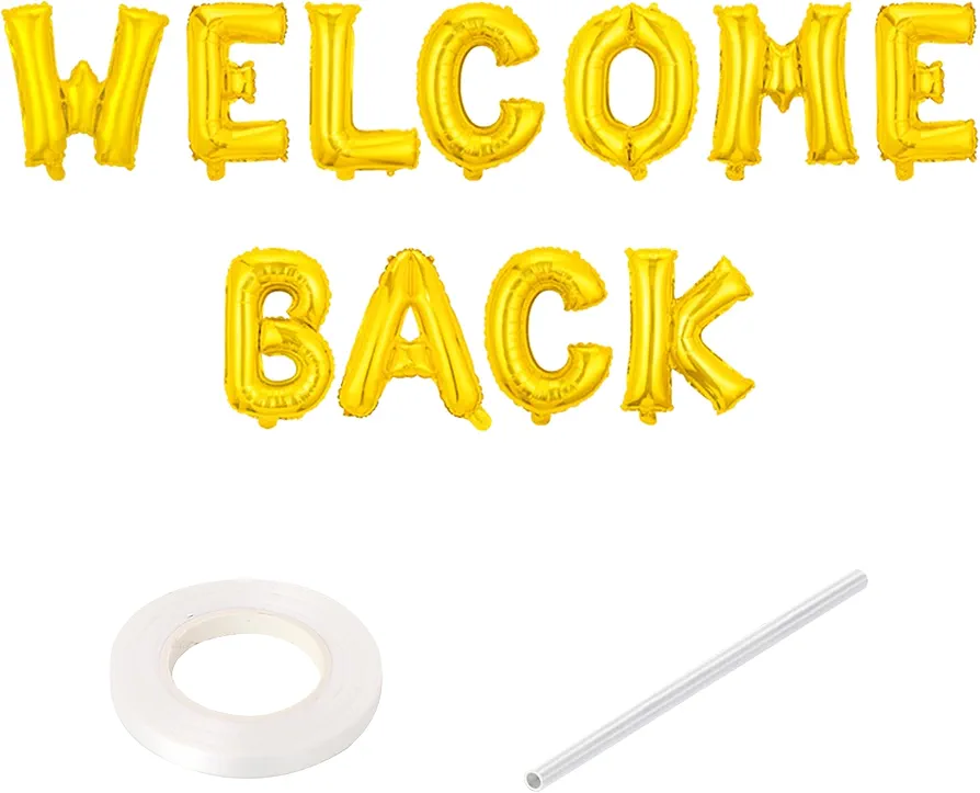 Welcome Back Balloons Gold 16 Inch Foil Mylar Balloon Banner,Wellcome Back Office and Home Back to School Party Supplies for First Day of School, Homecoming,Classroom,Home Decoration