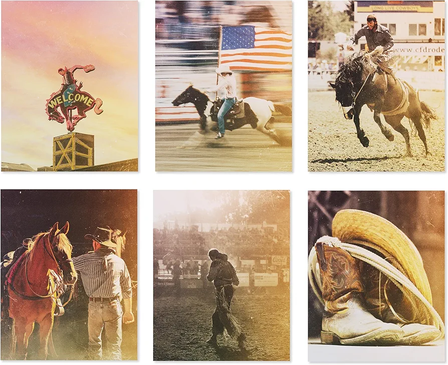 Poster Champs Rodeo Cowboy Western Posters - Set of 6 Vintage Country Wall Art Prints for Men | Home Decor for Living Room, Bedroom, Bathroom, Nursery, Man Cave, Office | 8x10, Unframed