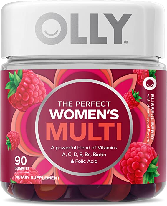 OLLY Women's Multivitamin Gummy, Overall Health and Immune Support, Vitamins A, D, C, E, Biotin, Folic Acid, Adult Chewable Vitamin, Berry, 45 Day Supply - 90 Count