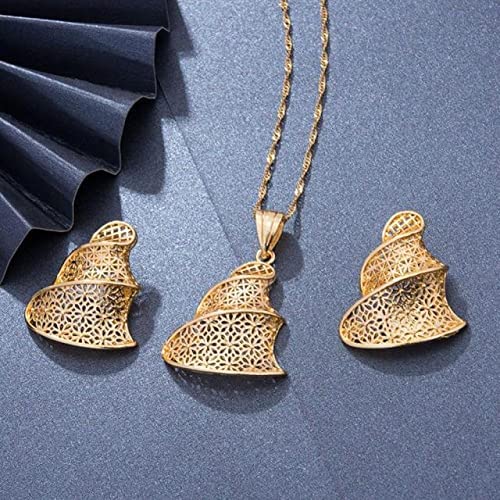 24K Gold Color Wedding Jewelry Sets for Women African/Indian Bridal Party Gifts Necklace Pendant Earrings jewelery Jewellery Set