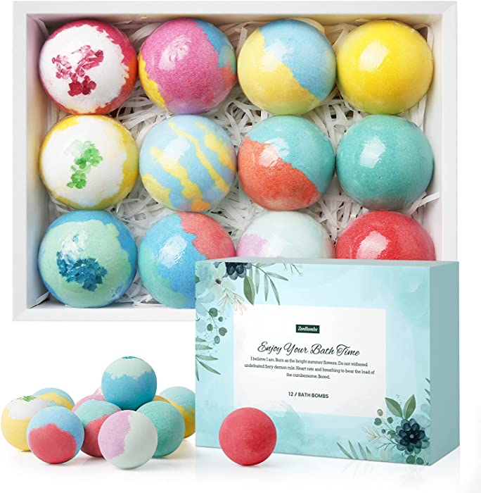 ZenBombs Bath Bombs for Women, 12pcs Handmade Natural Bath Bomb Gift Set, Fizzies Relaxing Spa Bath with Shea Butter & Essential Oils, Amazing Gift for Her, Wife, Girlfriend, Mother