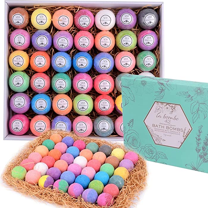 Bulk Bath Bomb Gift Set - 42 Moisturizing Bath Bombs for Women & Men! Nourishing Bath Bombs Ideal Gift Set for Women! 100% Natural, Sulfate & Paraben Free