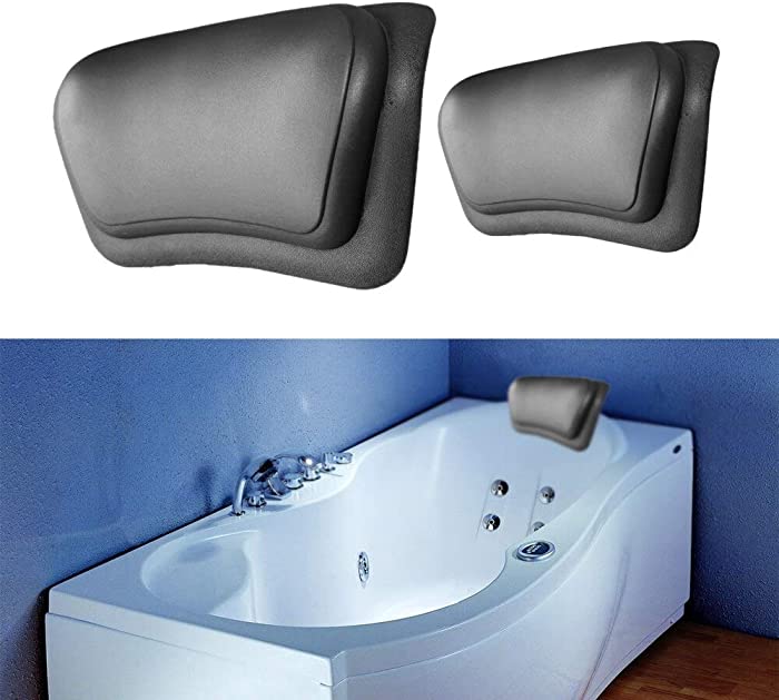 Comfortable Breathable 3D Mesh Spa Bath Pillow With Suction Cup Spa Headrest PU Pillow Soft Waterproof Bath Pillows Bathroom Bathtub, Home Spa (Color : Black)