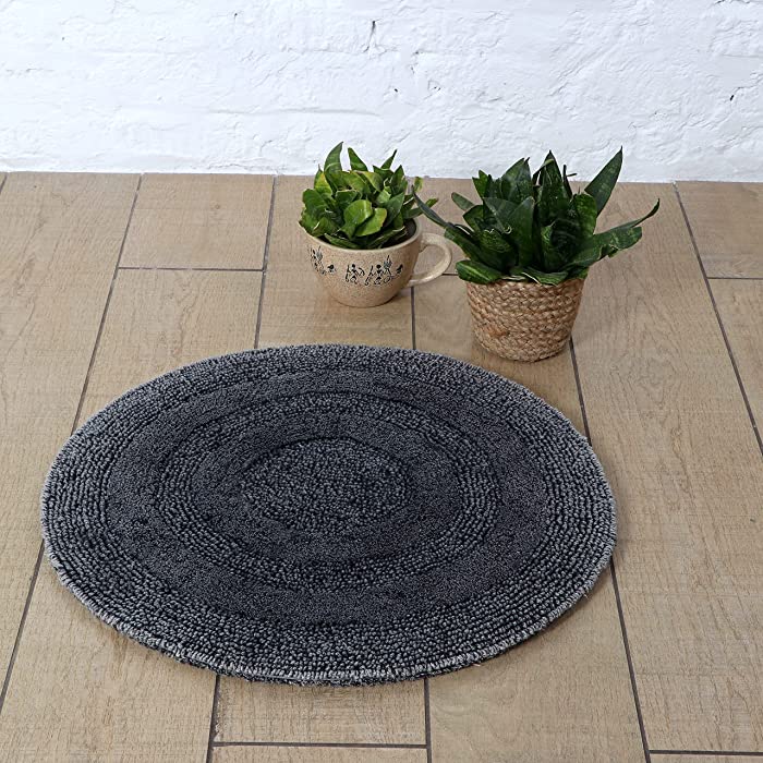 100% Organic Cotton Bathroom Rug, Luxury Ultra Soft & Water Absorbent Bath Mat | Premium Tufted Reversible Round Bath Rug | Perfect for Tub & Shower, Toilet Floors, Door Mat (24"x24", Washed Black)