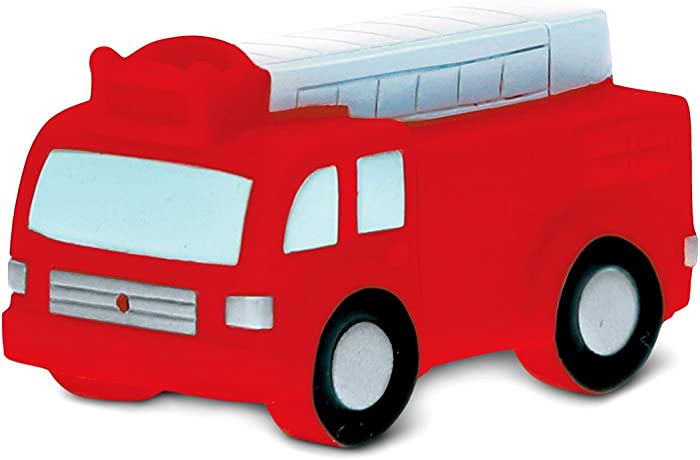 DolliBu Fire Truck Bath Buddy Squirter - Floating Red Fire Engine Rubber Bath Toy, Water Squirting Bathtime Play For Toddlers, Cute Emergency Vehicle Toy For The Bathtub, Beach & Pool for Girls & Boys