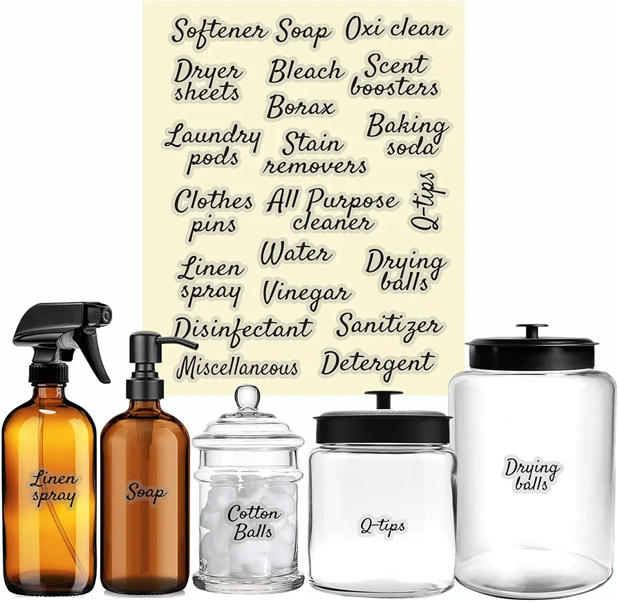 Laundry Room Organizing Labels for Glass Jars, Canisters, Waterproof Home Storage Organization Washroom Cleaning decal stickers