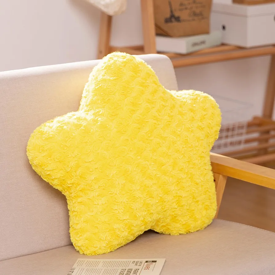 Star Pillow, 19.7" Star Shaped Plush Pillow for Couch Bed Sofa, Cute Decorative Throw Pillows with Soft Faux Fur Room Decor for Bedroom Living Room (Yellow)