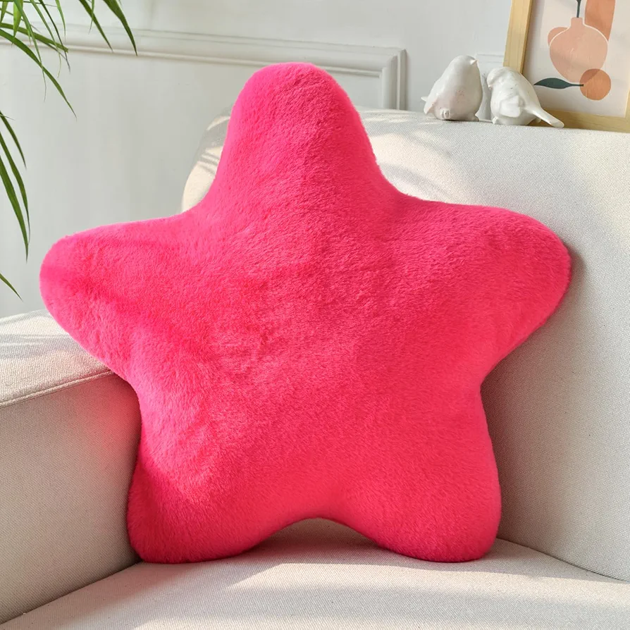 Xiashrk Star Pillow, Decorative Throw Pillows for Bed Couch, 15" Star Shaped Pillow Plush Floor Cushions Room Decor Pillow with Soft Faux Rabbit Fur for Sofa Bedroom Living Room