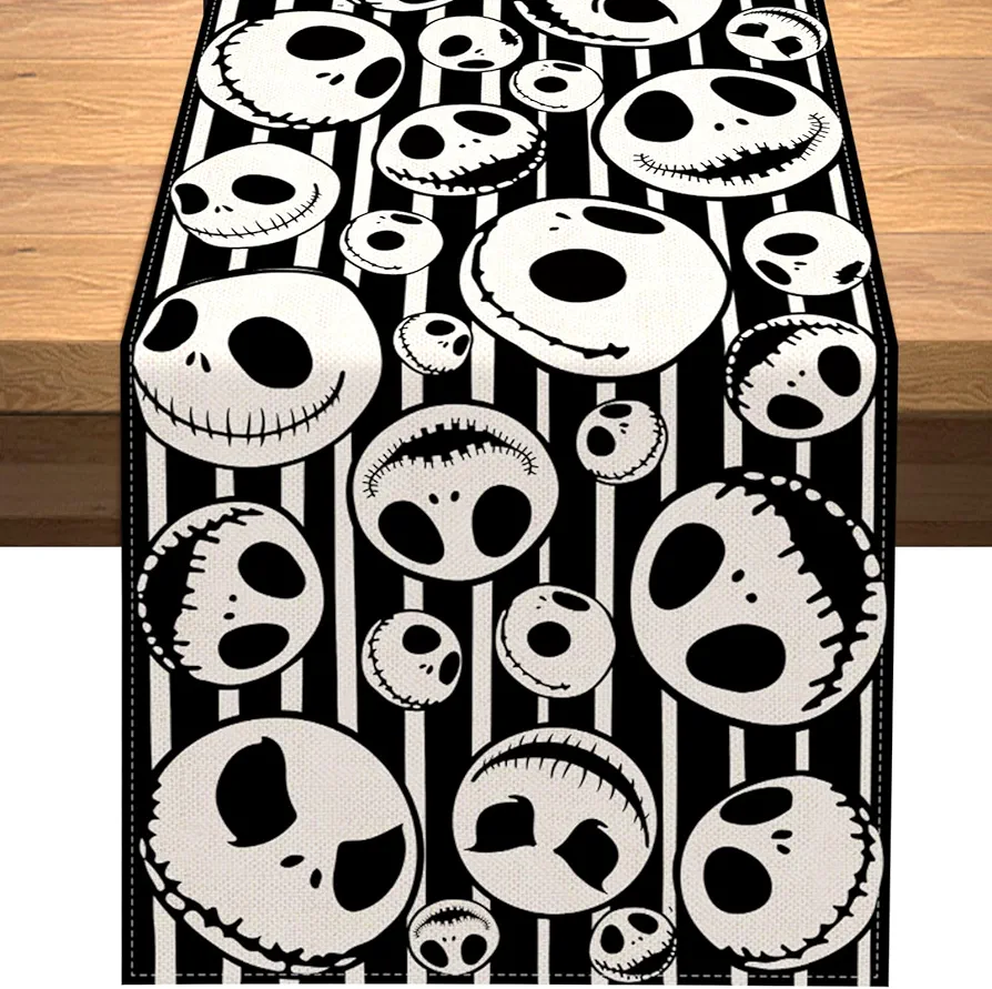 Vohado Nightmare Before Christmas Table Runner Halloween Jack Skellington Birthday Theme Party Decoration Dining Room Home Kitchen Table Decor (13" x 72")