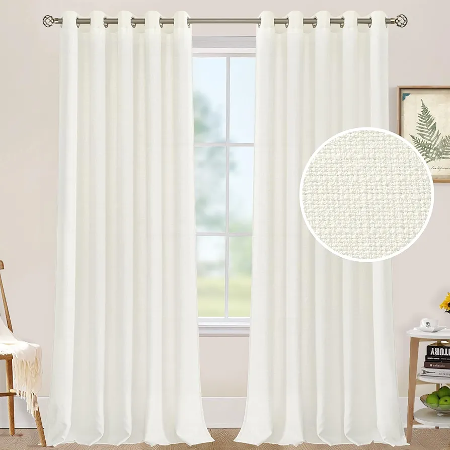 LAMIT Cream White Linen Curtains for Bedroom, 84 Inch Natural Light Filtering Privacy Window Panels Grommet Faux Linen Textured Sheer Drapes for Living Room, Set of 2 Panels, 60 x 84 Inch