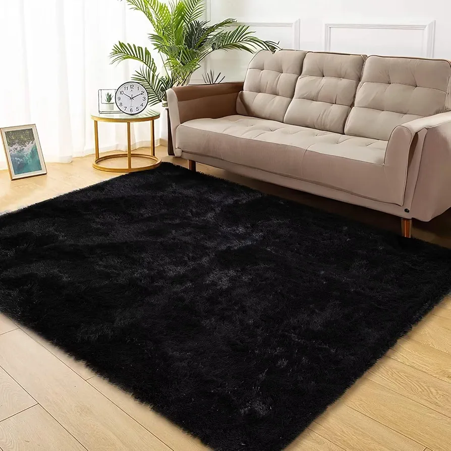 9x12 Extra Large Area Rugs for Living Room,Super Soft Fluffy Modern Bedroom Carpet Rug Indoor Modern Plush Shaggy Floorcover Fuzzy Solid Home Decor Rug Non Slip Throw Rug Kids Room Nursery,Black