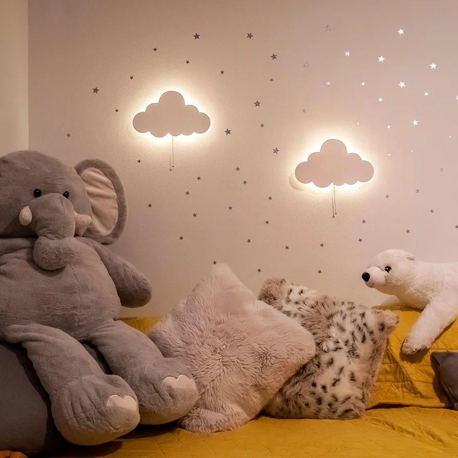 2 PACK Cloud Light - Floating Cloud Wall Lamp for Nursery | Cute Floating Cloud Lamp for Kids Bedroom | Battery-operated Hanging Cloud Night Lights for Bedroom | Cloud Lamp for Baby Nursery