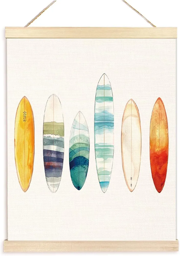 BESERH Surf Wall Art, Beachy Room Decor Aesthetic, Surf Room Decor, Surf Board Decor Poster Hanger Frame, Summer Room Decor, Coastal Wall Decor, Summer Decorations for Home, 12x16 Inches