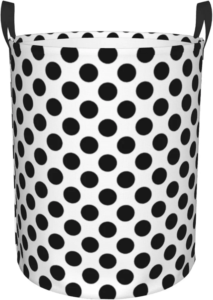 Black And White Polka Dot Laundry Basket Waterproof Collapsible Round Laundry Hamper Toys Clothes Organizer Gift Basket For Room Small