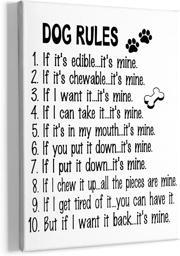 HIWX Dog Wall Art, Dog Wall Decor, Funny Quote Dog Rules Framed Canvas Painting Wall Art Decor, Dog Lover Sayings Wall Art Artwork Home Decoration For Living Room Bedroom Bathroom 11x14 Inch