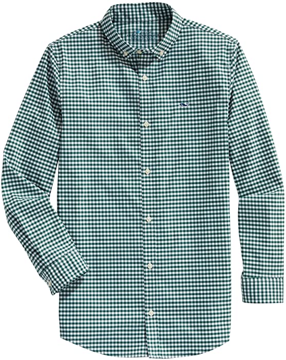 vineyard vines Boys' Arawak Gingham Long Sleeve On-The-go Performance Whale Shirt