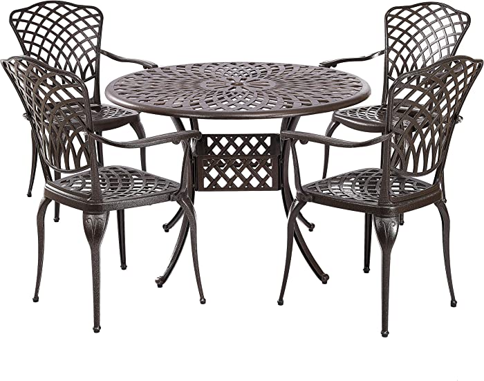 Kinger Home 5-Piece Bronze Patio Set, Cast Aluminum Patio Dining Set, Patio Furniture Sets, Patio Dining Sets, Outdoor Furniture, Outdoor Table and Chairs